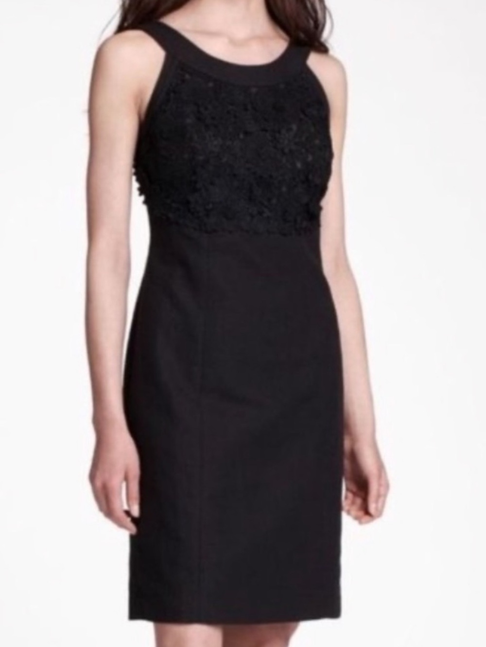 Anthropologie Oleander Black Sleeveless Midi Dress with Floral Appliqué